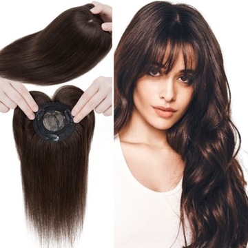25cm NATURALNA Grzywka Damski Tupet MONO Topper 02