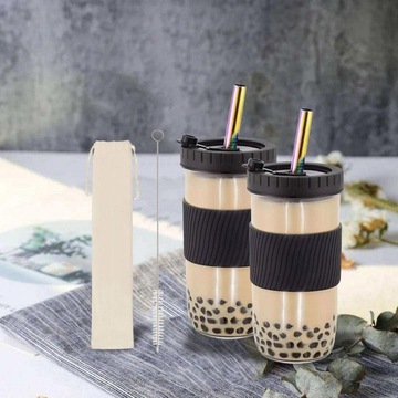 Zestaw szklanych kubków na wodę o pojemności 24 uncji, kubki do smoothie z szerokimi ustami i słojem w kolorze czarnym