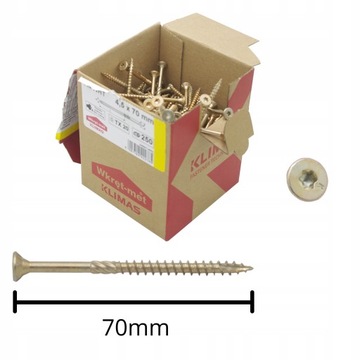 WKRĘTY CIESIELSKIE DO DREWNA KMWHT TORX ŁEB STOŻKOWY 4,5x70 TORX 250szt