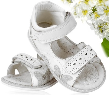 Sandały białe srebrne skórzane profilowane clibee rzepy 21