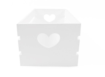 БЕЛАЯ ДЕРЕВЯННАЯ КОРОБКА С СЕРДЦАМИ 32x16x12h см