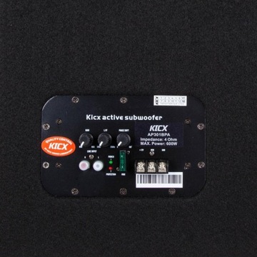 Активный сабвуфер KICX AP 301BPA 12 дюймов, 300 мм, НЧ-динамик мощностью 350 Вт RMS.