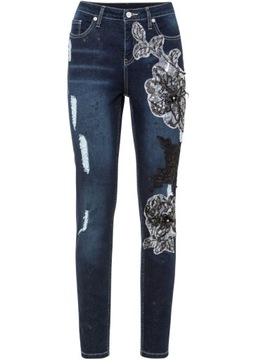 GA49 SPODNIE DAMSKIE BONPRIX JEANSY Z HAFTEM 36 GRANATOWE