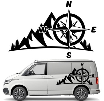 Samolepka Grafika na auto karavan přívěs Hory Kompas Růže Větrů 90x141