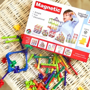 KLOCKI MAGNETYCZNE KONSTRUKCYJNE UKŁADANKA KREATYWNA 70 el.WOOPIE