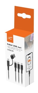 БЫСТРЫЙ USB-КАБЕЛЬ 5 В 1, 3 А USB/USB-C-LIGHTING/USB-C/MICROUSB 1,2 М ПРОЧНАЯ ОПЛЕТКА