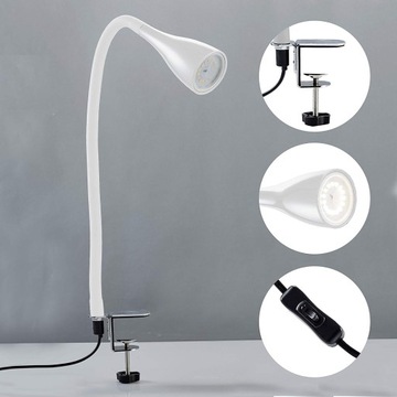 НАСТОЛЬНАЯ ЛАМПА - ЗАЖИМ - БЕЛЫЙ - РЕГУЛЯТОР СВЕТОДИОДОВ