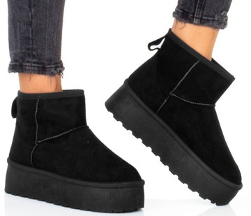 ŚNIEGOWCE CZARNE OCIEPLANE BOTKI PLATFORMA WSUWANE 41