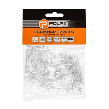 NITY ZRYWALNE ALUMINIOWE STALOWE DO NITOWNIC 3,2 x 6 MM 50 SZTUK POLAX