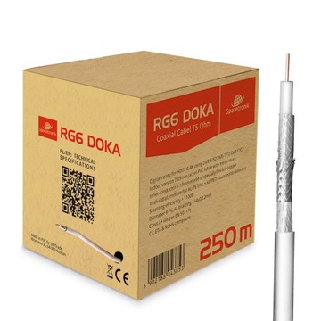 Kabel przewód koncentryczny RG6 antenowy DOKA 4K 113 CU Trishield 250m