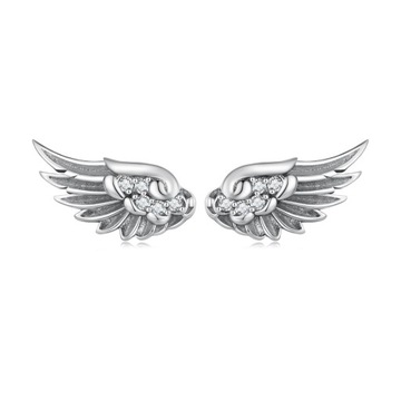 K426 Srebrne skrzydła z kryształkami kolczyki sztyfty srebro 925
