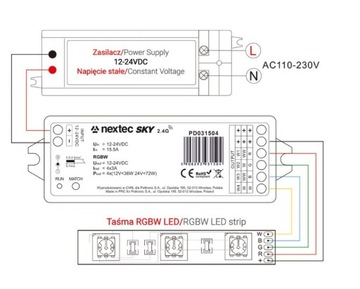 SKY RGBW Zestaw sterownik + pilot PD031504