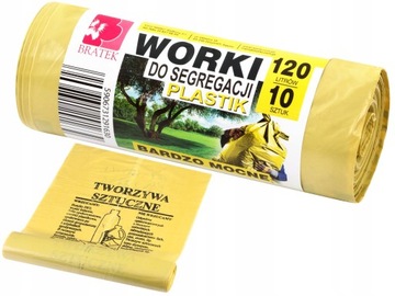 WORKI DO SEGREGACJI ŻÓŁTE PLASTIK 120L 10 SZTUK