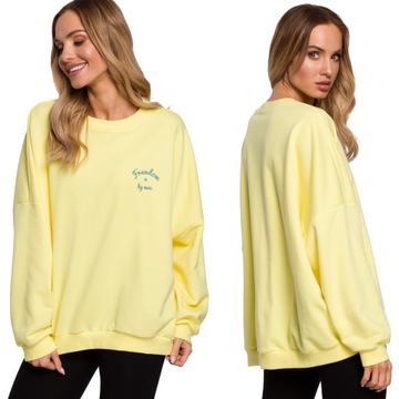 OUTLET BLUZA KOBIECA DRESOWA MODNA LUŹNA OVERSIZE ZE ŚCIĄGACZAMI ŻÓŁTA