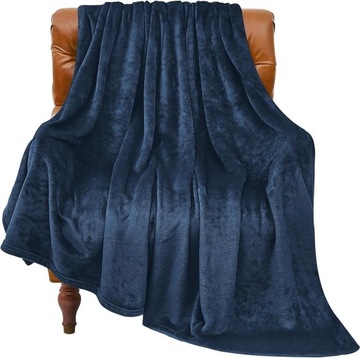 BEDELITE Koc polarowy Granatowy narzuta na kanapę łóżko 127cmx152cm lekki
