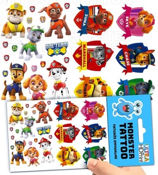 TATUAŻE ZMYWALNE TYMCZASOWE DLA DZIECI PSI PATROL WZORY ORYGINALNE