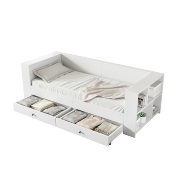 Sofa rozkładana 90*200 cm, pojedyncza, z dwiema szufladami biały