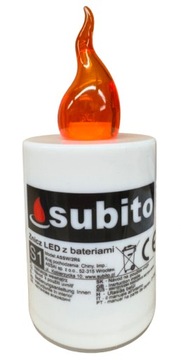 Wkład LED S1 10,5cm znicz stroik pomarańcz Subito ok 1200h z bateriami