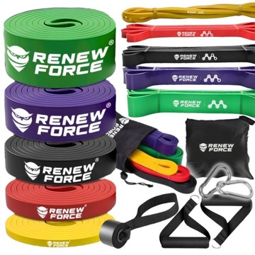 GUMY OPOROWE DO ĆWICZEŃ TRENINGOWE FITNESS MOCNA TAŚMA 5 GUM ETUI UCHWYTY