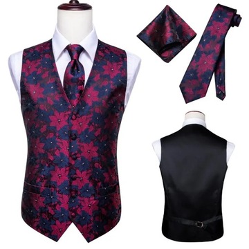 XL Kamizelka Krawat elegancka do garnituru BORDOWA