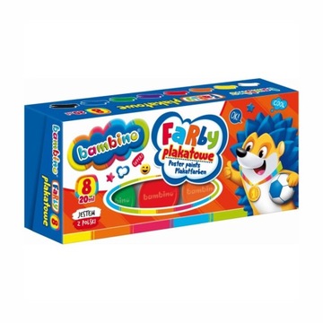 Farby plakatowe BAMBINO 8 kolorów 20 ml zestaw - ŻYWE KOLORY- Szkoła