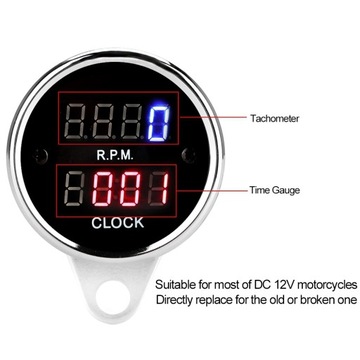DC 12V Универсальный мотоциклетный тахометр Цифровые часы Светодиодный счетчик
