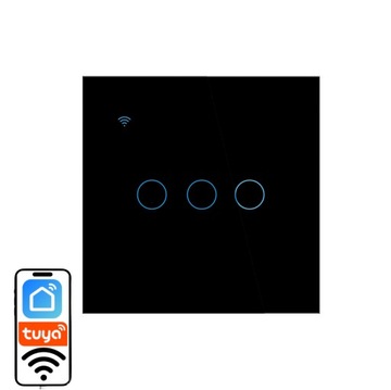 WŁĄCZNIK ŚWIATŁA WIFI DOTYKOWY LED SZKLANY SMART HOME POTRÓJNY CZARNY