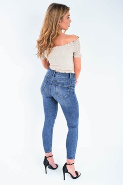 Dopasowane spodnie damskie klasyczne jeansy push up elastyczne rurki M