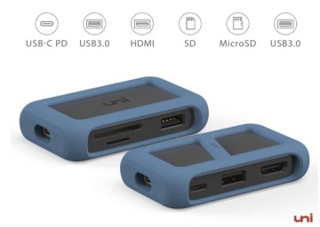 ХАБ USB-C UNI 8in1 4K HDMI LAN 1000 Мбит/с PD 100 Вт USB 3.0 SD/TF IPAD MACBOOK