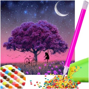 Diamond Painting OBRAZ 5D Haft Diamentowy ZESTAW Kolorowa MOZAIKA DRZEWO