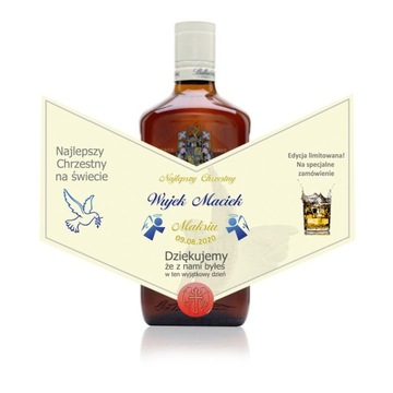 Etykieta whiskey podziękowanie dla świadka chrztu
