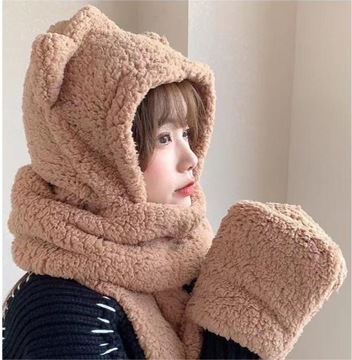 ТЕПЛАЯ ПЛЮШЕВАЯ ШАПКА И ШАРФ С МЕДВЕДЬМИ УШАМИ