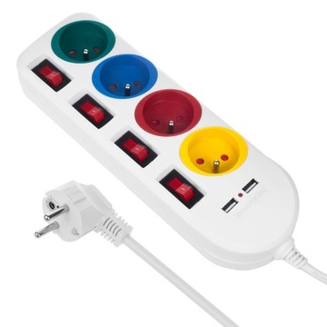 LISTWA ZASILAJĄCA Z WYŁĄCZNIKAMI 4 GNIAZDA + 2xUSB