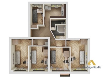 Визуализация интерьера, 3D вид сверху - площадь от 80м² до 100м²