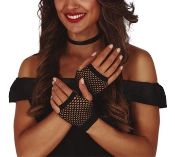 RĘKAWICZKI KRÓTKIE Z SIATECZKI CZARNE DISCO