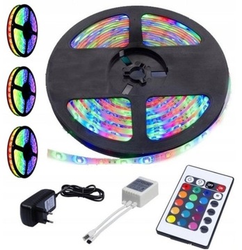 НАБОР ЦВЕТНОЙ RGB СВЕТОДИОДНОЙ ЛЕНТЫ 5М + ПУЛЬТ ДИСТАНЦИОННОГО УПРАВЛЕНИЯ + БЛОК ПИТАНИЯ ПОДАРОЧНАЯ СВЕТОДИОДНАЯ ЛЕНТА