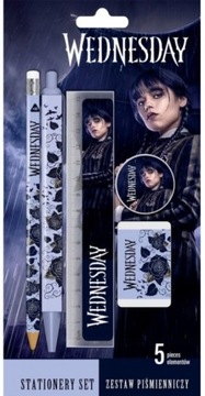 ZESTAW PIŚMIENNICZY WEDNESDAY 5el. LINIJKA GUMKA OŁÓWEK DŁUGOPIS TEMPERÓWKA