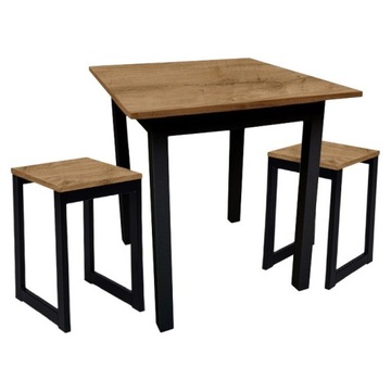 Komplet Stół 80x60 + 2x Taboret Loft DĄB ODWIECZNY