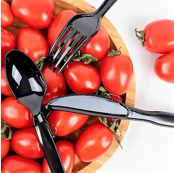 МНОГОРАЗОВЫЕ ЧЕРНЫЕ СТОЛОВЫЕ ПРИБОРЫ 200 ШТ. ЭКО Пластик ДЛЯ КЕЙТЕРИНГА ДЛЯ МЕРОПРИЯТИЙ