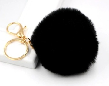 БРЕЛОК Меховой помпон для ключей от сумочки, черный