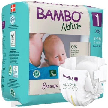 PAMPERSY PIELUSZKI EKOLOGICZNE BAMBO NATURE 1 NEWBORN 2-4KG 22szt