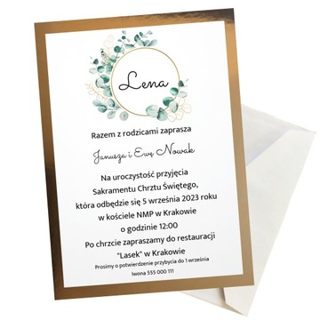 ZAPROSZENIE NA CHRZEST ŚWIĘTY ZŁOTE KOPERTA GRATIS
