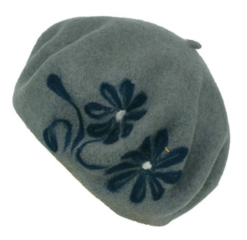 Beret wełniany dequpage szary filtr zieleni niebieskie astry 15