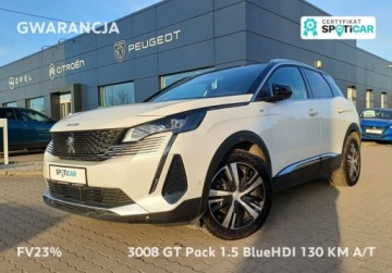 Peugeot 3008 II Crossover Facelifting  1.5 BlueHDi 130KM 2022 Peugeot 3008 297 GT PACK 1.5 BlueHDi 130 KM AUTOMAT I wl. GWARANCJA FV23