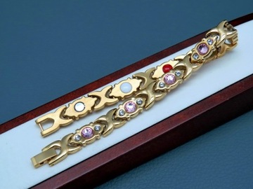 ЖЕНСКИЙ ЗОЛОТОЙ БРАСЛЕТ ЗДОРОВЬЯ, МАГНИТНЫЙ, ПРОЧНЫЙ, С ЦИРКОНИЕМ, ОРИГИНАЛ