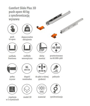Prowadnice COMFORT SLIDE REJS 40kg L-400 PW PUSH