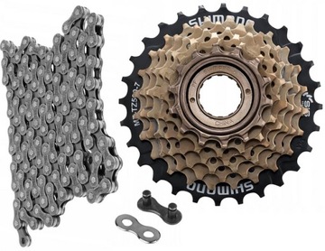 Zestaw wolnobieg 7rz Shimano+łańcuch DE one+Spinka