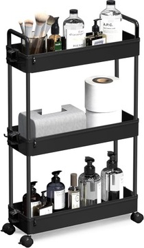 REGAŁ 3 POZIOMOWY ORGANIZER PÓŁKA NA KOLKACH CZARNY 13 X 40 X 61 cm