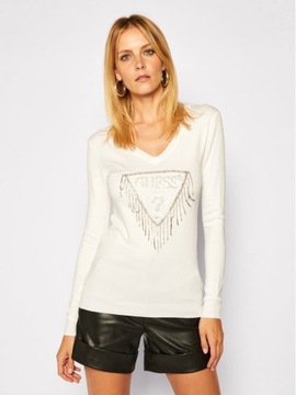 GUESS SWETER BIAŁY Z DŁUGIM RĘKAWEM LOGO M 2Z1G2*
