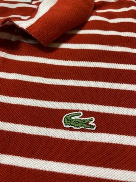 LACOSTE SPORT BAWEŁNA ORYGINALNE KRÓTKIE CZERWONE POLO W PASKI XXL/2XL